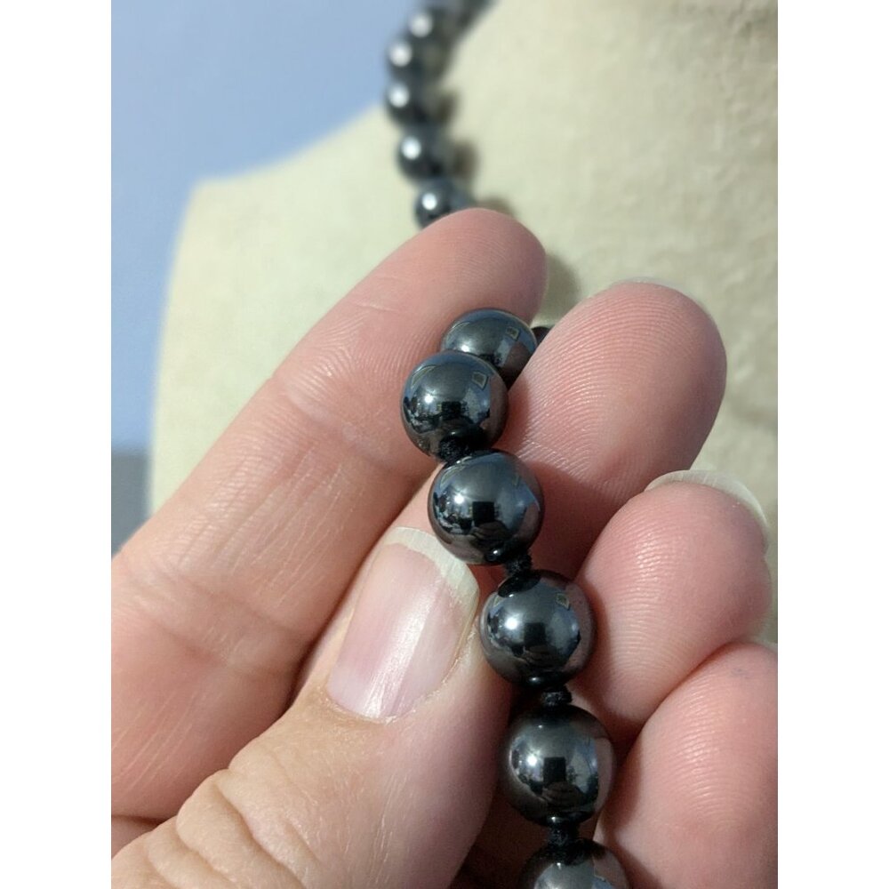 Hematite Beaded Necklace With Ornate Clasp - Picture 3 of 5